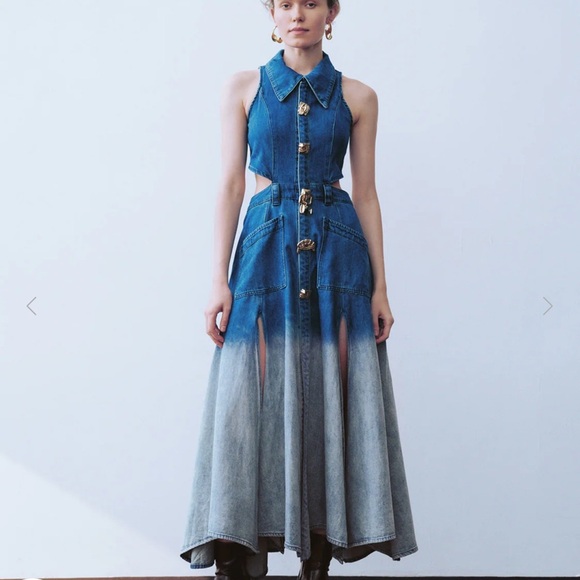Worn Once! In pristine condition Urban Revivo Gradient Cut Out Denim Dress XXL - Picture 1 of 9